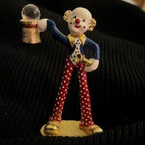 Spoontiques Vintage Pewter Clown With Swarovski Crystal & Gold Plating #453